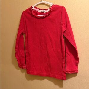 Mini Boden Bright Red Long Sleeve Ruffle Neck Tee